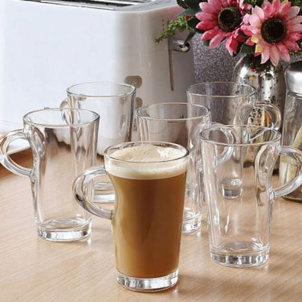 6X Elba Coffee Tall Clear Glass Mug 250Ml Cappuccino Tea Latte Mugs Cup Cups