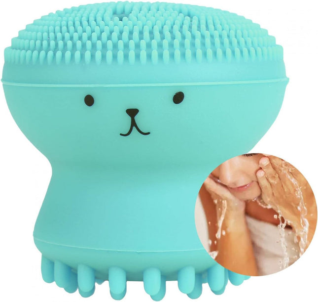 Silicone Facial Cleansing Brush, Octopus Shape Waterproof Face Scrubber Exfoliator Pore Cleanser Brush for Deep Cleansing Blackhead Removal, Suitable All Skin Types(Green)