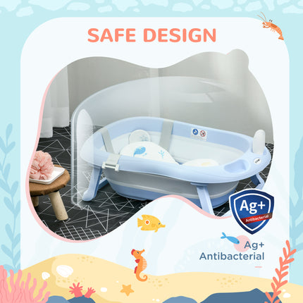 Foldable Baby Bathtub W/ Non-Slip Support Legs, Cushion, Shower Holder