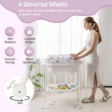2-In-1 Baby Change Table with Bathtub and Folding Changing Station