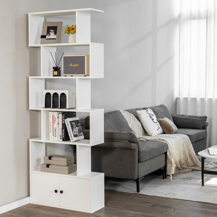 Industrial S-Shaped 5-Tier Bookcase with Cabinet