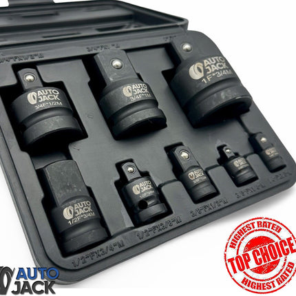 Impact Socket Adaptor Set 8Pc 1/4In to 1In Drop Forged Crv Phosphate Case Tool