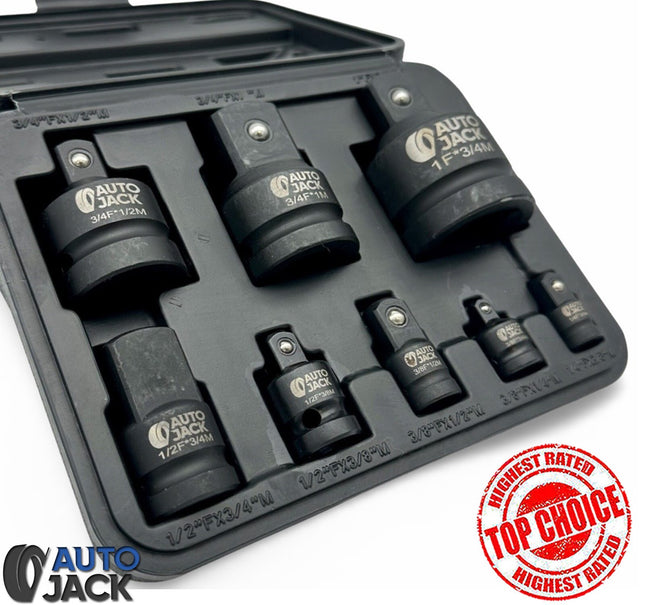 Impact Socket Adaptor Set 8Pc 1/4In to 1In Drop Forged Crv Phosphate Case Tool