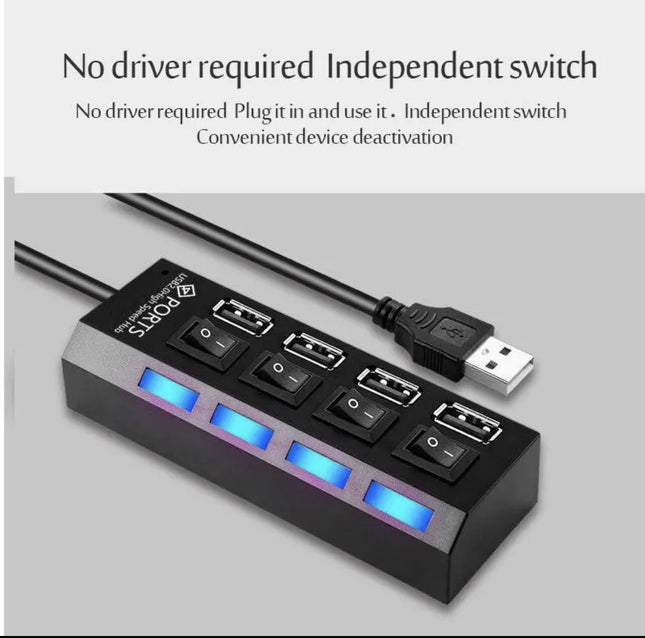 4X Port USB HUB 2.0 High Speed Multi Splitter Expansion for PC Laptop Adapter UK