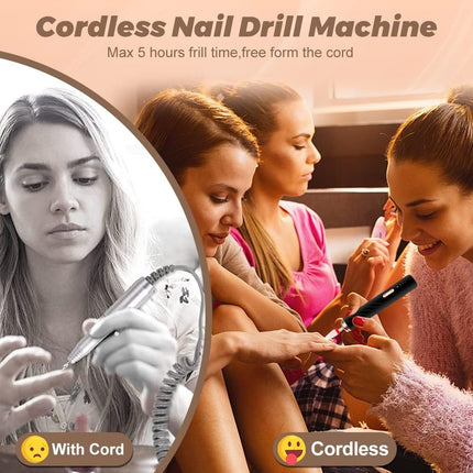 Nail Drill Electric Nail Files Professional Rechargeable Electric Nail Drill Machine with Ceramic Nail Bit for Beginners, Nail Drill Machine Set for Polish Nails, Manicure and Pedicure Tools (Black)