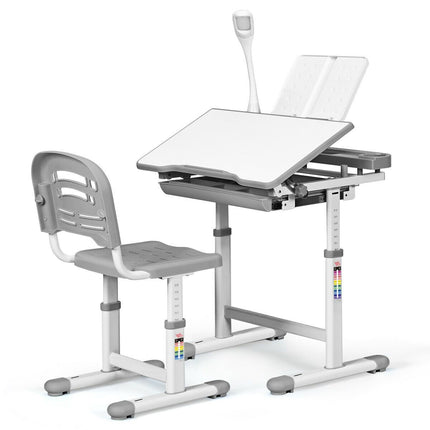 Children'S Ergonomic Height Adjustable Study Desk Set with Lamp