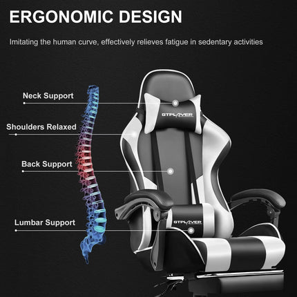Gaming Chair, Computer Chair with Footrest and Lumbar Support, Height Adjustable Gaming Chair