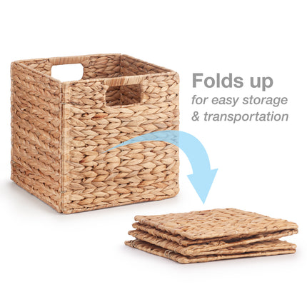 Set of 2 Foldable Seagrass or Water Hyacinth Storage Baskets with Inset Handles