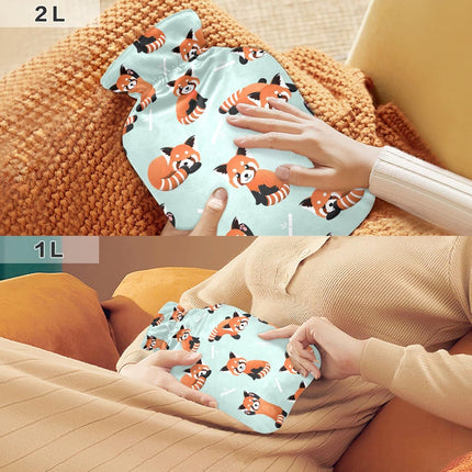 Cute Red Panda Bamboo Hot Water Bottle with Cover, 1L Winter Warm Transparent Hot Water Bag Portable Hot Water Bottles for Menstrual Cramps, Neck and Shoulder Pain Relief