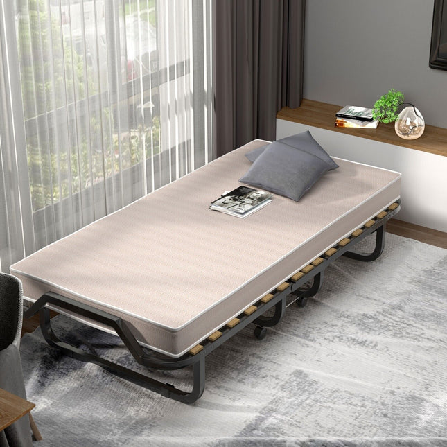 Folding Bed with 10 Cm Memory Foam Mattress and Wheels