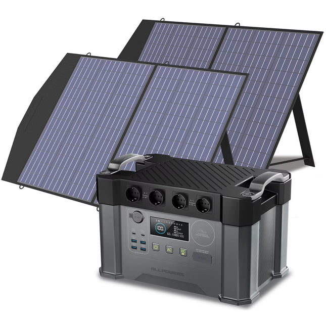 Solar Generator 2400W Battery Charger,110V/230V Pure Sine Wave AC Outlet with 2×100W Portable Solar Panel for Outdoors