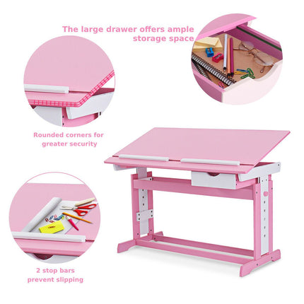 Children'S Height Adjustable Tilting Drawing Table with Storage