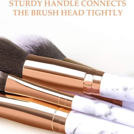 Makeup Brushes  Professional Marble Makeup Brush Set, Soft and Odor-Free Natural Synthetic Bristles,10Pcs + 2 Sponge Puff + Marble Pattern Cosmetics Bag