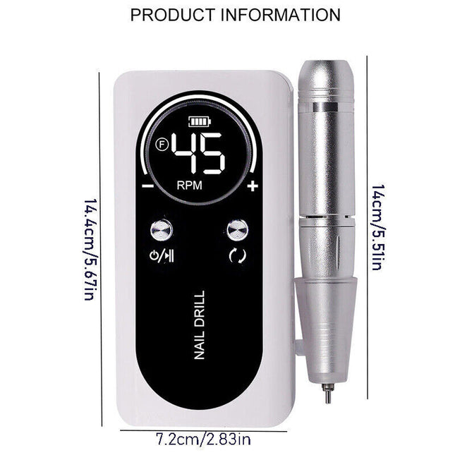 45000RPM Pro Rechargeable Wireless Electric Nail Drill Machine Portable Manicure