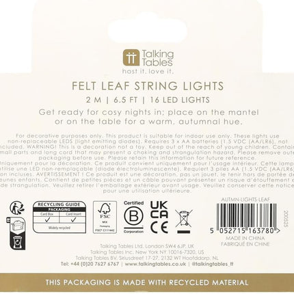 Talking Tables Fall Indoor LED String Warm Glow Autumnal Table Decorations Fun F