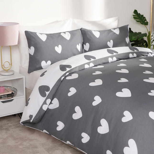 Dreamscene Heart Print Duvet Cover with Pillowcase Quilt Reversible Bedding Set