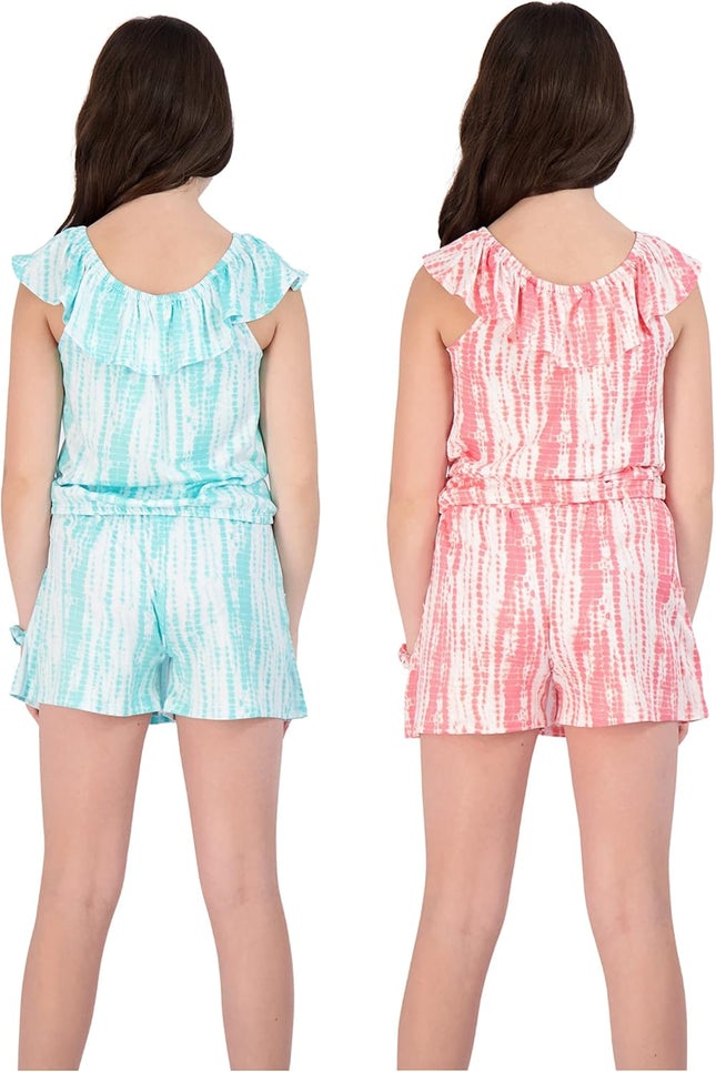 Girls 6-Piece Shorts and Scooter Sets with Fashion T-Shirts and Scrunchies Kids Outfit Children’S Clothes