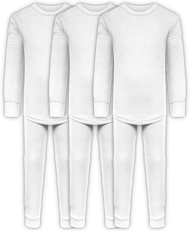 Boys Long John Ultra-Soft Cotton Stretch Base Layer Underwear Sets / 3 Long Sleeve Tops + 3 Long Pants - 6 Piece Mix & Match
