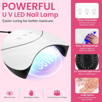 Gel Nail Polish Set with Lamp Starter Kit 24 Colours Gel Nail Kit with U V Light Red Pink Blue Gels Polish Set with Base Top Coat Nails Salon Set Gifts for Women