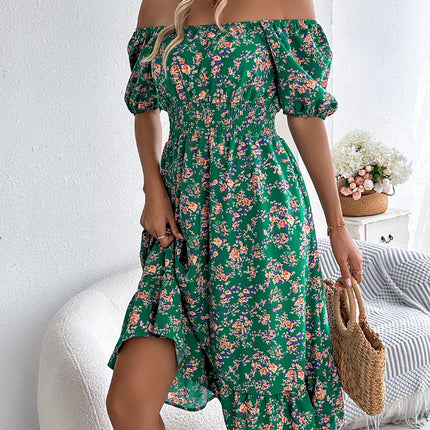 Floral Print Square Collar Dress Summer Fashion Ruffles Dresses Women'S Clothing