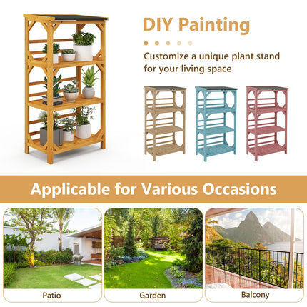 137CM 3-Tier Garden Plant Stand with Weatherproof Asphalt Roof