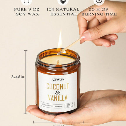 Vanilla Coconut Candle, Scented Candles, Soy Candles, Vanilla Candle, Aromatherapy Candle, Soy Wax Candle, Candle for Home Scented, 9Oz, AO-LZY0115
