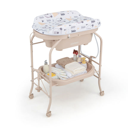 2-In-1 Baby Change Table with Bathtub and Folding Changing Station