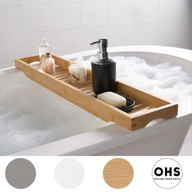OHS Wooden Bath Tub Rack Storage Bathroom Caddy Shelf Tray Soap Holder Tidy Unit