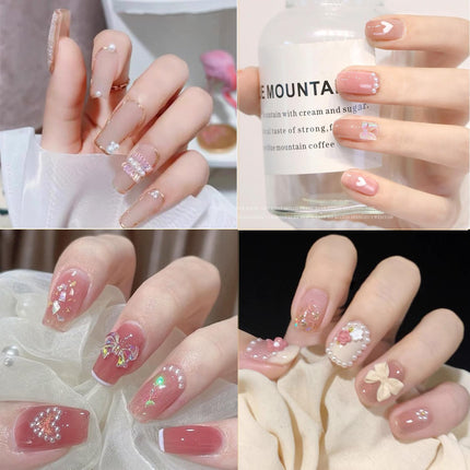 3D Nail Charms, 400Pcs Mixed Nail Art Charms Lollipop Bow Pearl Shell Heart Bear and Other Multi-Shape Nail Jewelry Charms with Box for DIY Crafts Phone Case Nail Art,With Tweezers