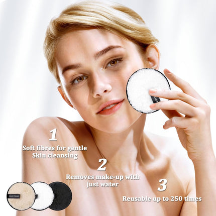 Reusable Makeup Remover Pads - 7 Pack Large Double Sided Face & Eye Cleansing Pads with Spa Headbands - Washable Microfibre Cotton for All Skin Types
