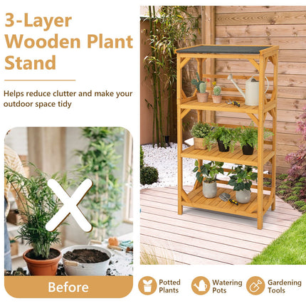 137CM 3-Tier Garden Plant Stand with Weatherproof Asphalt Roof