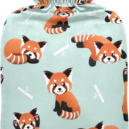 Cute Red Panda Bamboo Hot Water Bottle with Cover, 1L Winter Warm Transparent Hot Water Bag Portable Hot Water Bottles for Menstrual Cramps, Neck and Shoulder Pain Relief