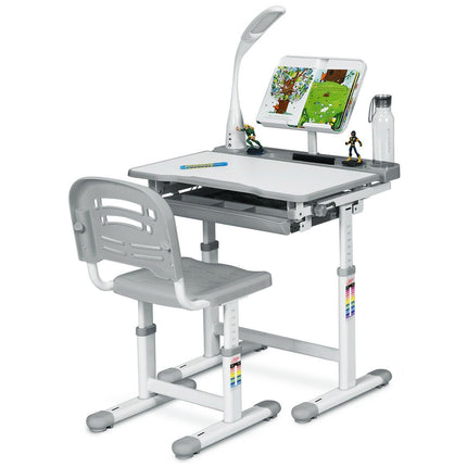 Children'S Ergonomic Height Adjustable Study Desk Set with Lamp