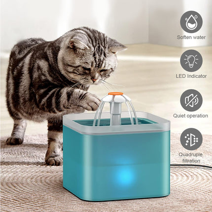 Cat Water Fountain 2L for Pet Dog LED Drinking Water Bowl Automatic Dispenser UK