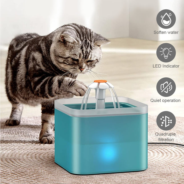 Cat Water Fountain 2L for Pet Dog LED Drinking Water Bowl Automatic Dispenser UK