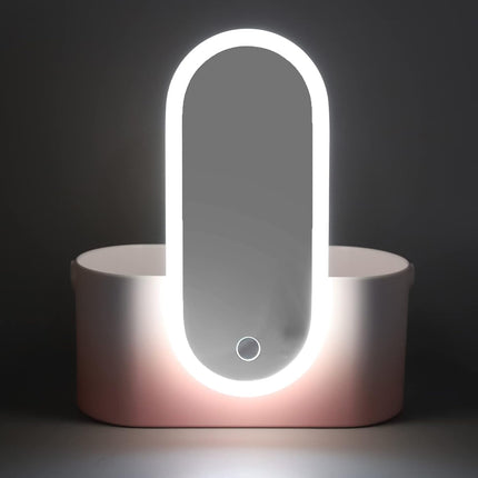 Makeup Case Pink Gradient Portable Large Capacity Foldable Rotating LED Light Makeup Storage Box with Makeup Mirror Smart Chargeable for Home Travel Use