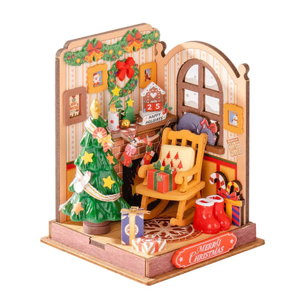 Rolife Miniature House Christmas Gifts Fireplace Decoration for Home Bookshelf Dollhouse 3D DIY Wooden Puzzle Model