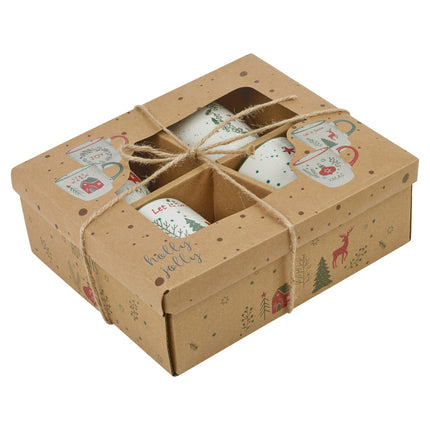 4/8 Pcs Mugs Ceramic Stoneware Festive Christmas Design Tea Coffee Gift Box Set