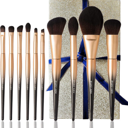Natural Sable Hair Makeup Brush Set Professional, Cosmetic Brushes Makeup Set with Gift Box, Natural Hair Makeup Brushes Set with Present Box, Make up Brushes Set. Black Gold