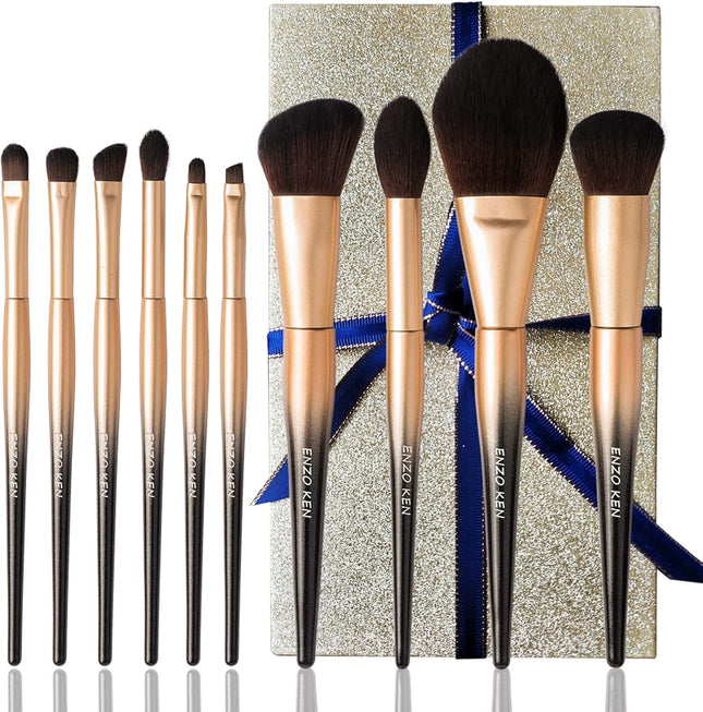 Natural Sable Hair Makeup Brush Set Professional, Cosmetic Brushes Makeup Set with Gift Box, Natural Hair Makeup Brushes Set with Present Box, Make up Brushes Set. Black Gold