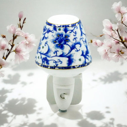 Night Light Blue Floral Ceramic Modern LED - Decorative Light for Home, Office