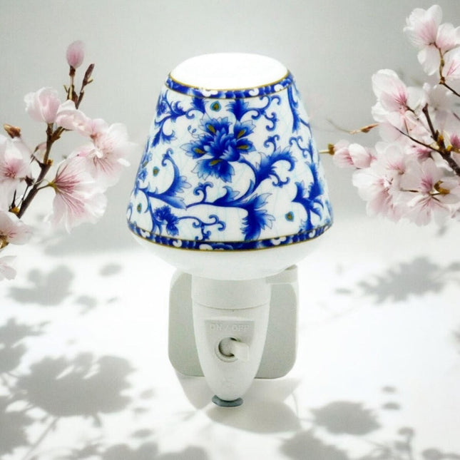 Night Light Blue Floral Ceramic Modern LED - Decorative Light for Home, Office