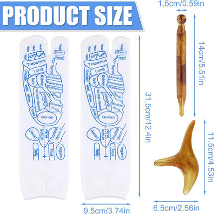 Foot Massage Reflexology Socks with 2 Trigger Point Massage Tool, Acupressure Pressure Point Socks Set Toe Separate Finger-Pressing Charts Socks for Uncomfortable Feet (Women)