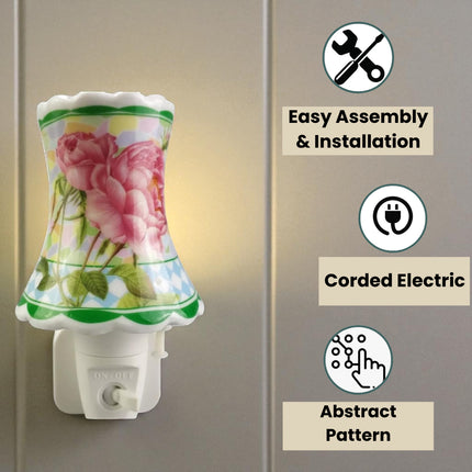 Durable Floral Plug-In Ceramic Decorative LED Light for Bedroom, Hallway, Office