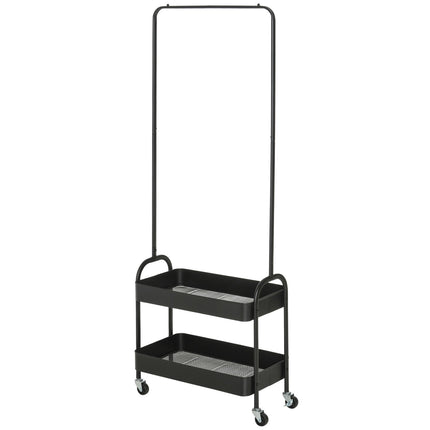 Metal Coat Rack with Shoe Storge, Clothes Hanging Stand with 2 Shelves, Black