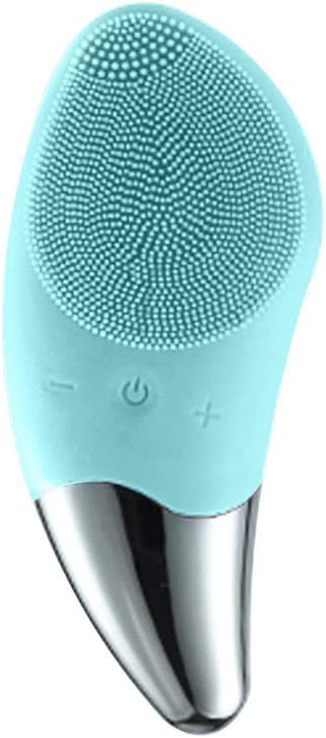 Sonic Facial Cleansing Brush Electric, Waterproof Silicone Face Massager Brush Rechargeable Face Scrubber, Mini Skin Cleanser Exfoliator for Anti-Aging Skincare (Green) (Green)
