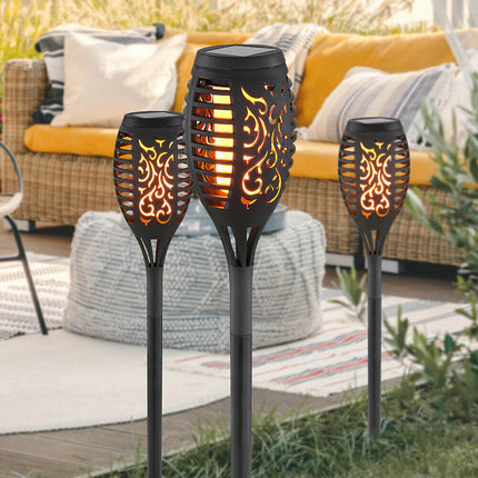8× Flame Effect Solar Outdoor Lights Stake Garden Path Flickering LED Torch Lamp