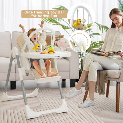 4-In-1 Foldable Baby High Chair with 7 Adjustable Heights and 4 Reclining Angles