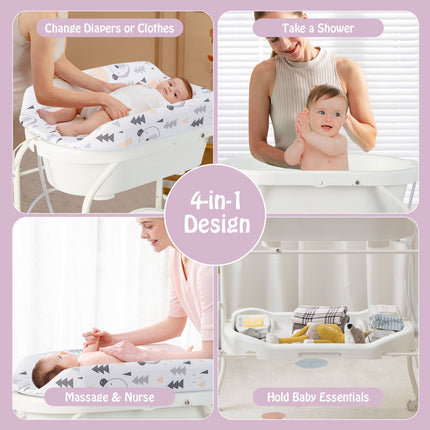 2-In-1 Baby Change Table with Bathtub and Folding Changing Station