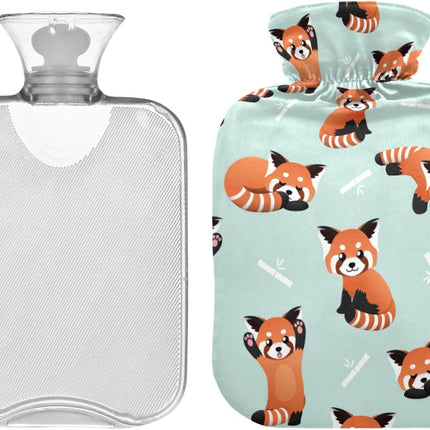 Cute Red Panda Bamboo Hot Water Bottle with Cover, 1L Winter Warm Transparent Hot Water Bag Portable Hot Water Bottles for Menstrual Cramps, Neck and Shoulder Pain Relief